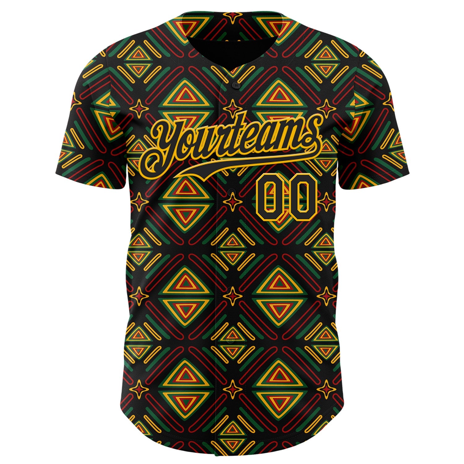 Custom Black Green Red-Gold 3D Pattern Design Black History Month African Ethnicity Style Abstract Geometric Authentic Baseball Jersey view 2