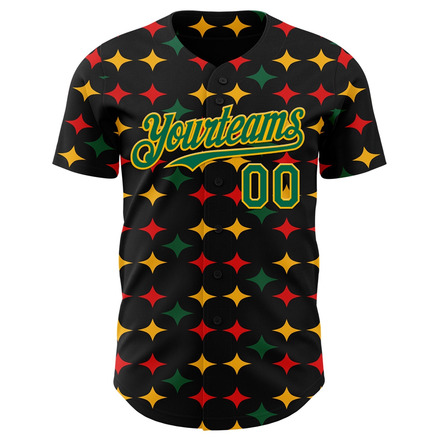 Custom Black Grass Green Gold-Red 3D Pattern Design Black History Month African Ethnicity Style Abstract Geometric Authentic Baseball Jersey view 2