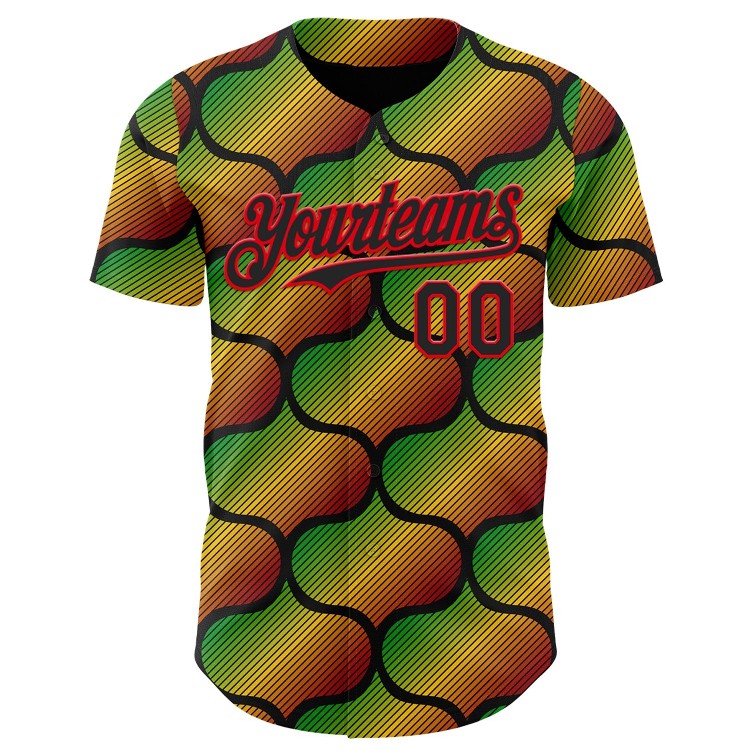 Custom Black Fire Red Green-Yellow 3D Pattern Design Black History Month Gradient African Ethnicity Style Authentic Baseball Jersey view 2