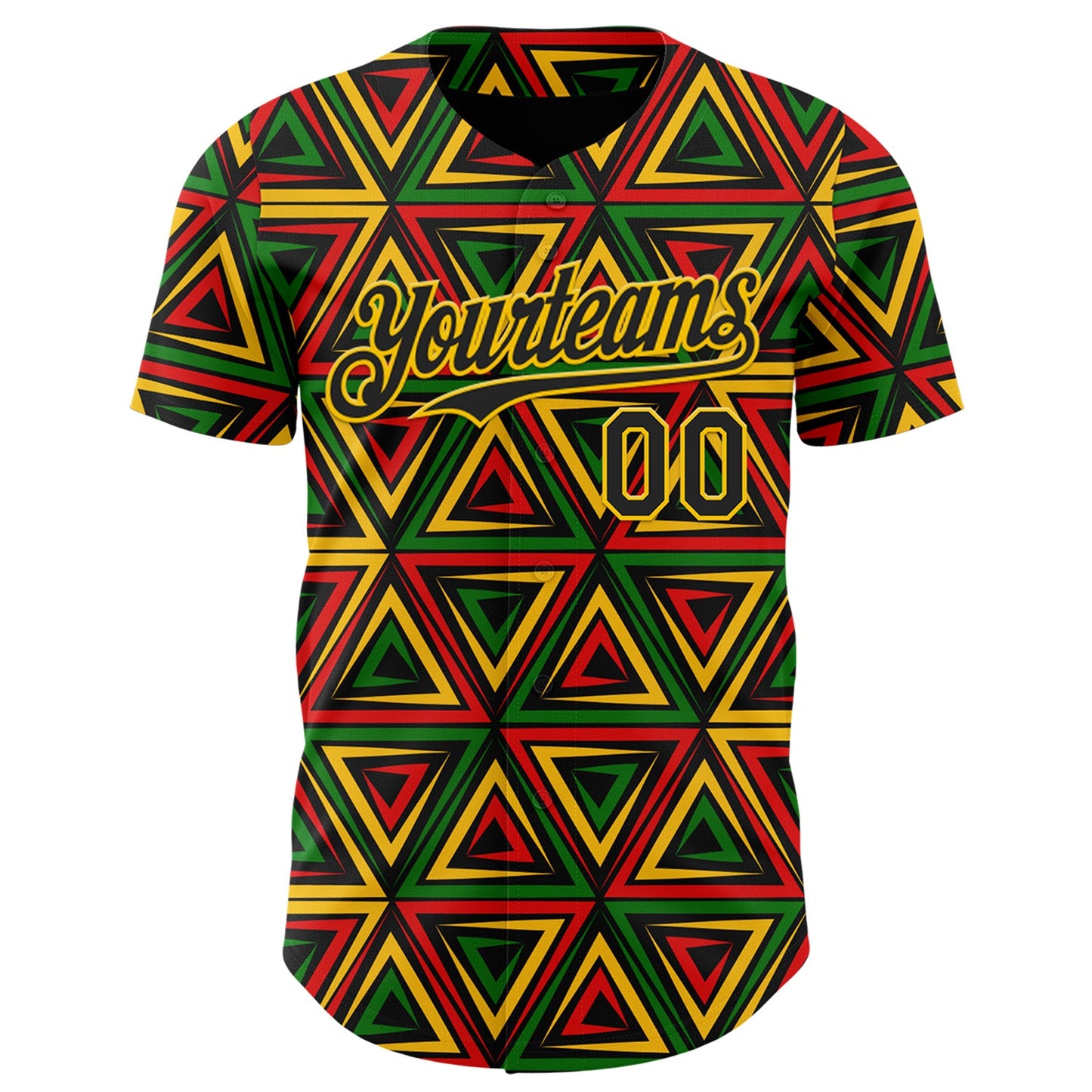 Custom Black Yellow Green-Red 3D Pattern Design Black History Month African Ethnicity Style Abstract Geometric Authentic Baseball Jersey view 2