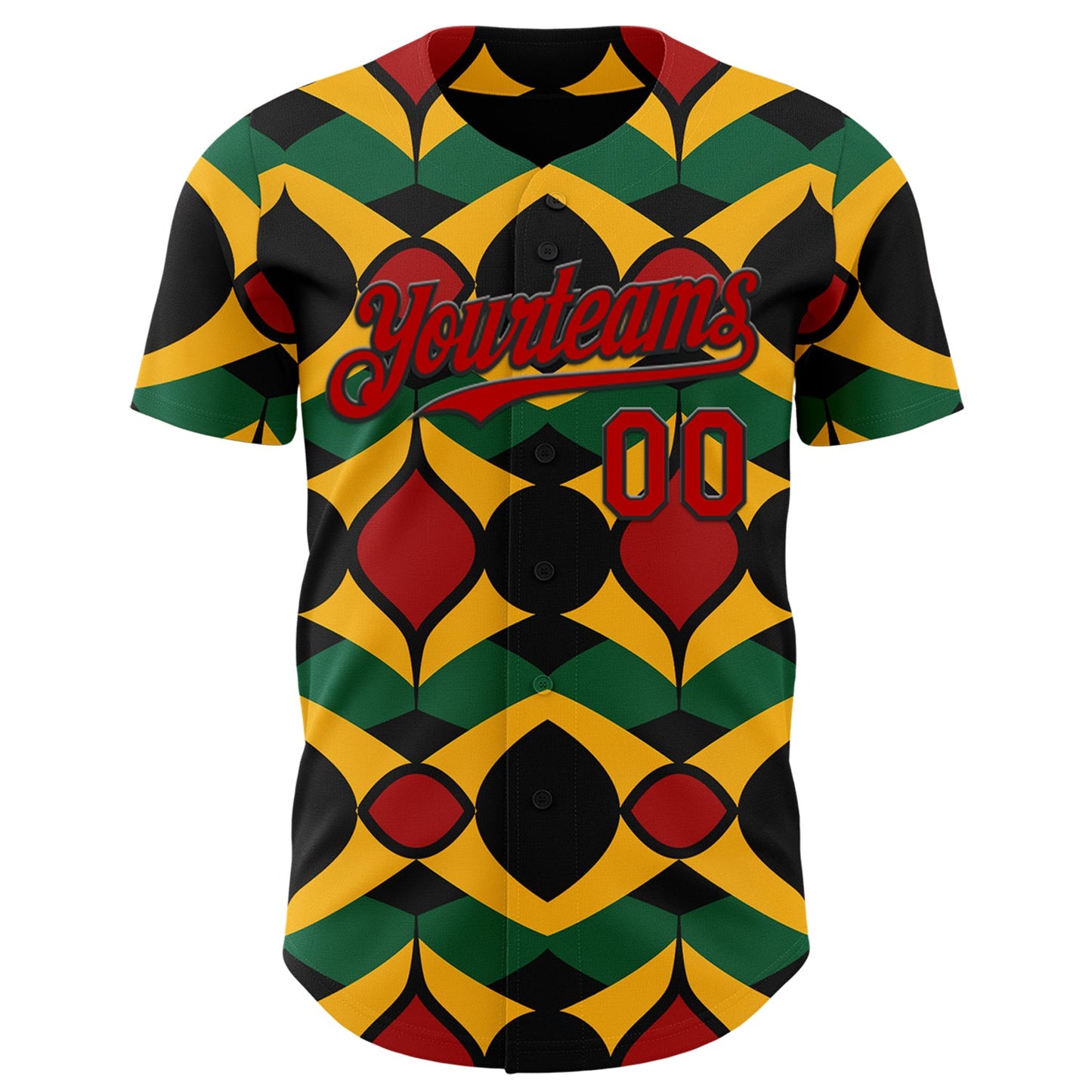 Custom Black Red Yellow-Green 3D Pattern Design Black History Month African Ethnicity Style Abstract Geometric Authentic Baseball Jersey view 2