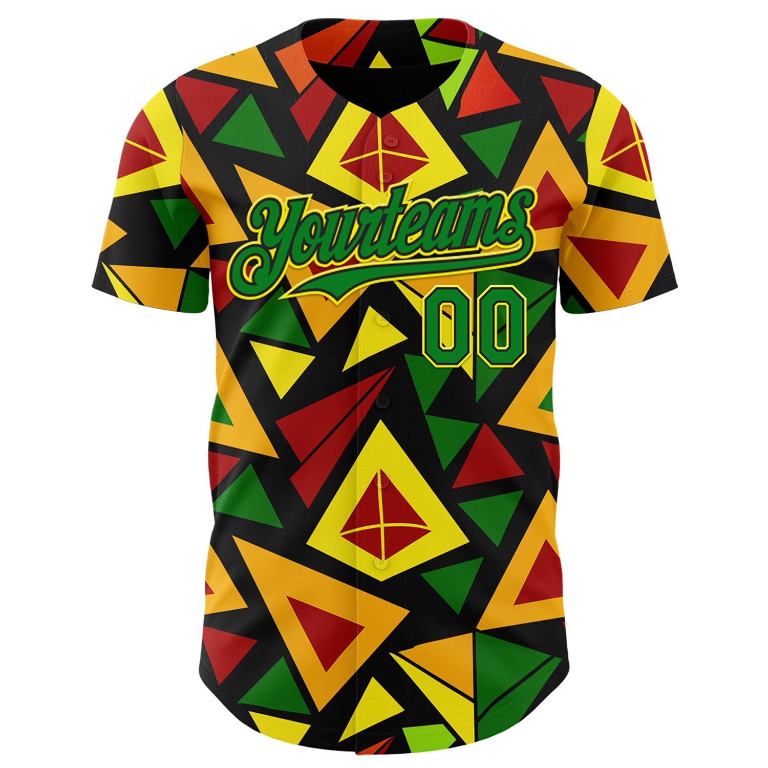 Custom Black Grass Green Red Light Yellow-Gold 3D Pattern Design Black History Month African Ethnicity Style Abstract Geometric Authentic Baseball Jersey view 2