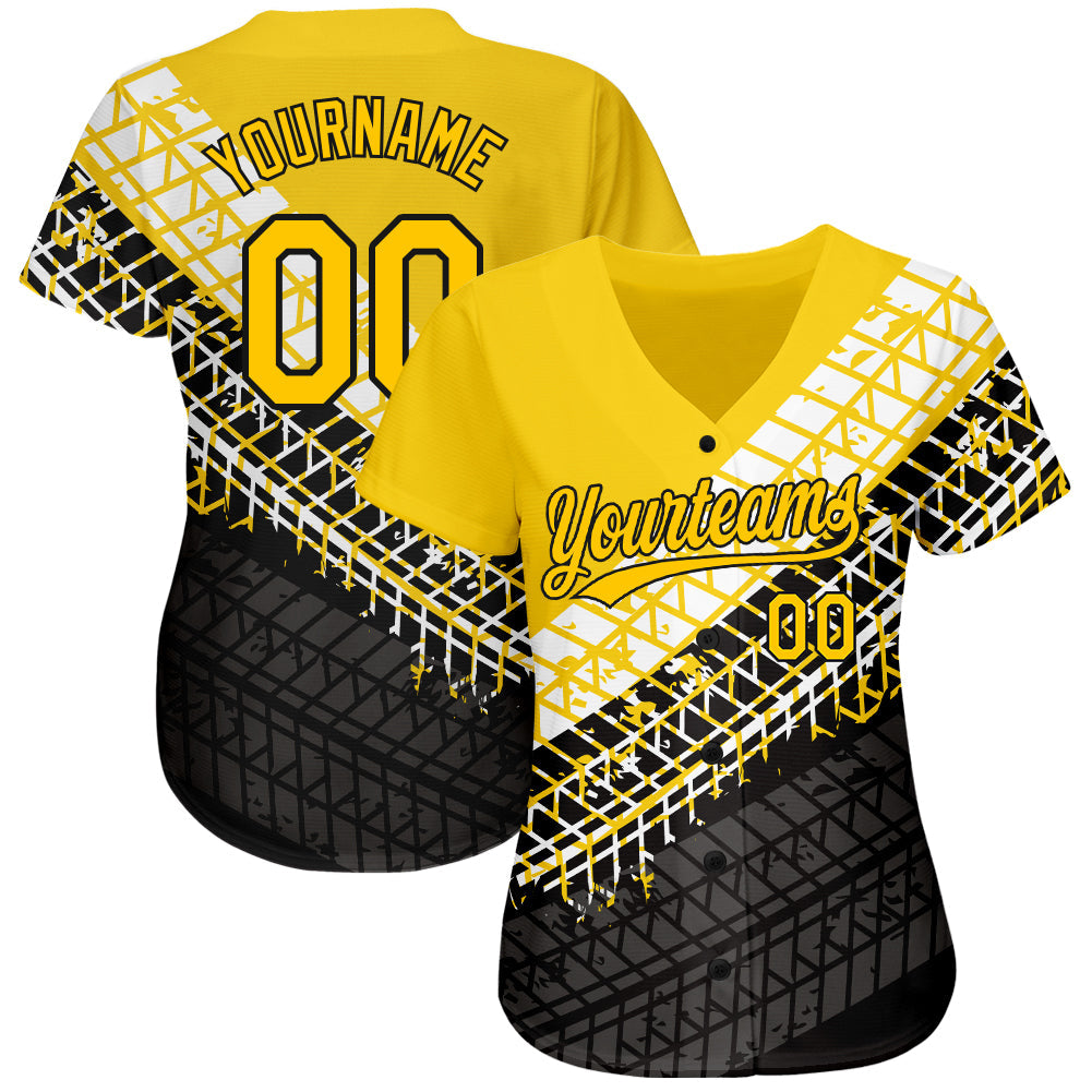 Custom Gold Gold-Black 3D Pattern Design Authentic Baseball Jersey view 2