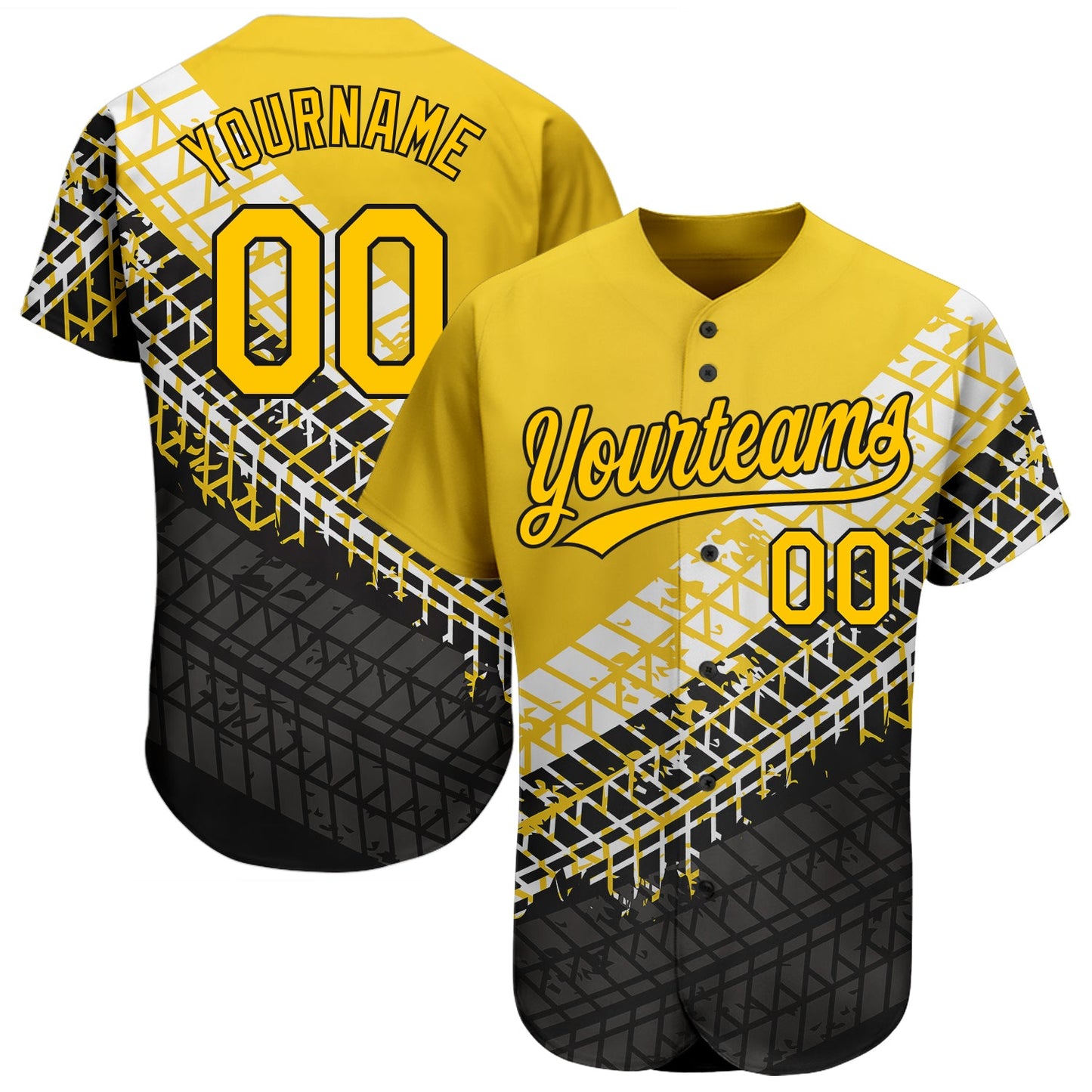 Custom Gold Gold-Black 3D Pattern Design Authentic Baseball Jersey - Main View