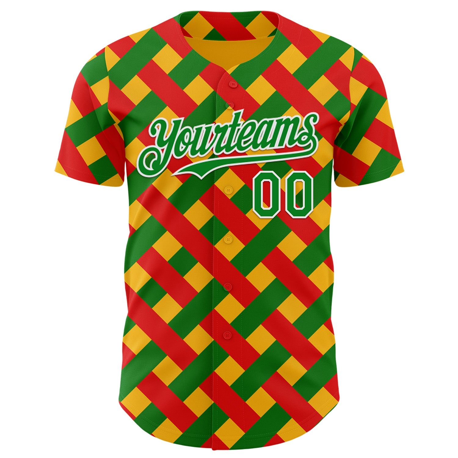 Custom Gold Grass Green Red-White 3D Pattern Design Black History Month African Ethnicity Style Abstract Geometric Authentic Baseball Jersey view 2
