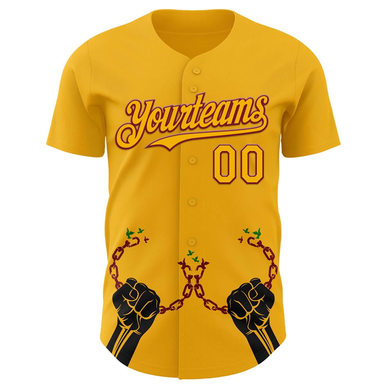 Custom Gold Crimson-Black 3D Pattern Design Black History Month Authentic Baseball Jersey view 2