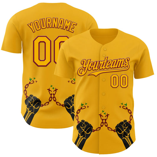 Custom Gold Crimson-Black 3D Pattern Design Black History Month Authentic Baseball Jersey - Main View