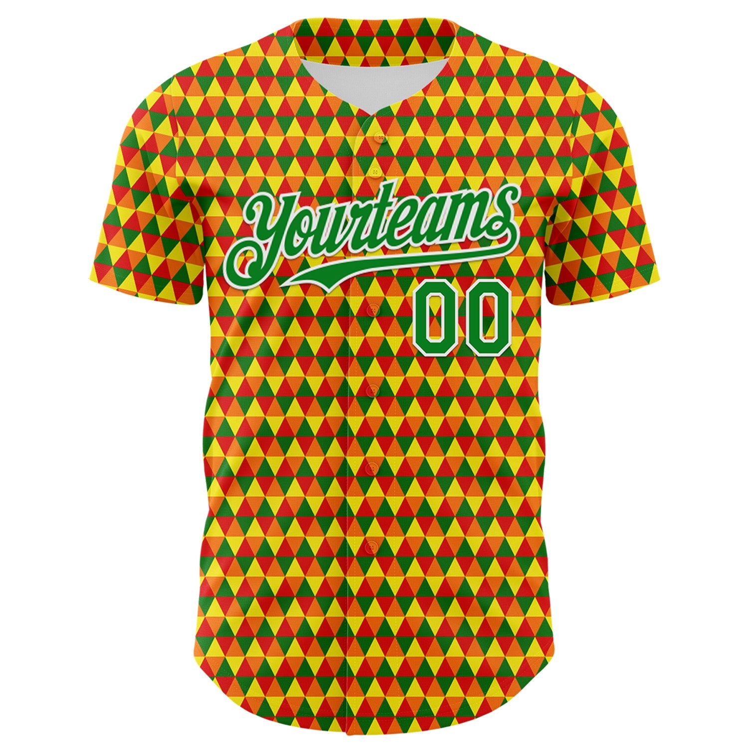 Custom Yellow Grass Green Red-White 3D Pattern Design Black History Month Abstract Geometric Authentic Baseball Jersey view 2