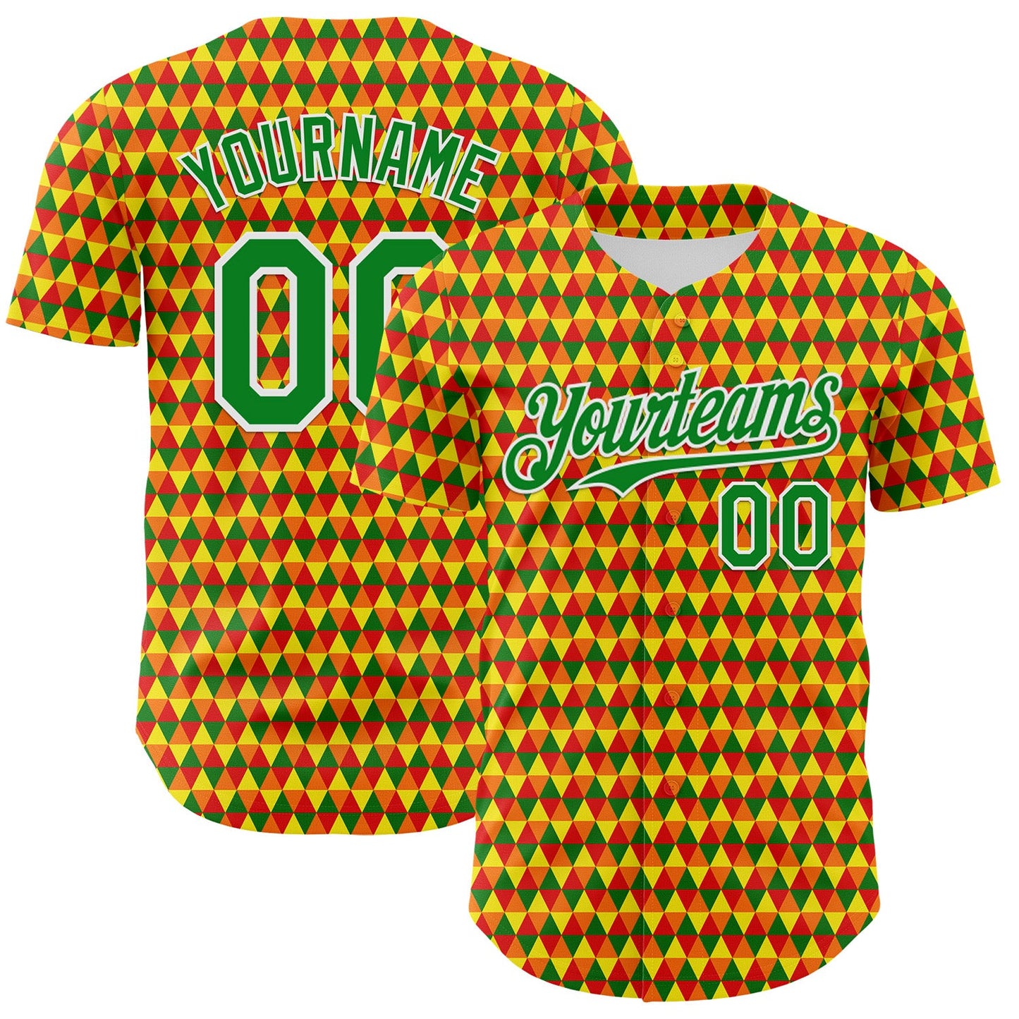 Custom Yellow Grass Green Red-White 3D Pattern Design Black History Month Abstract Geometric Authentic Baseball Jersey - Main View