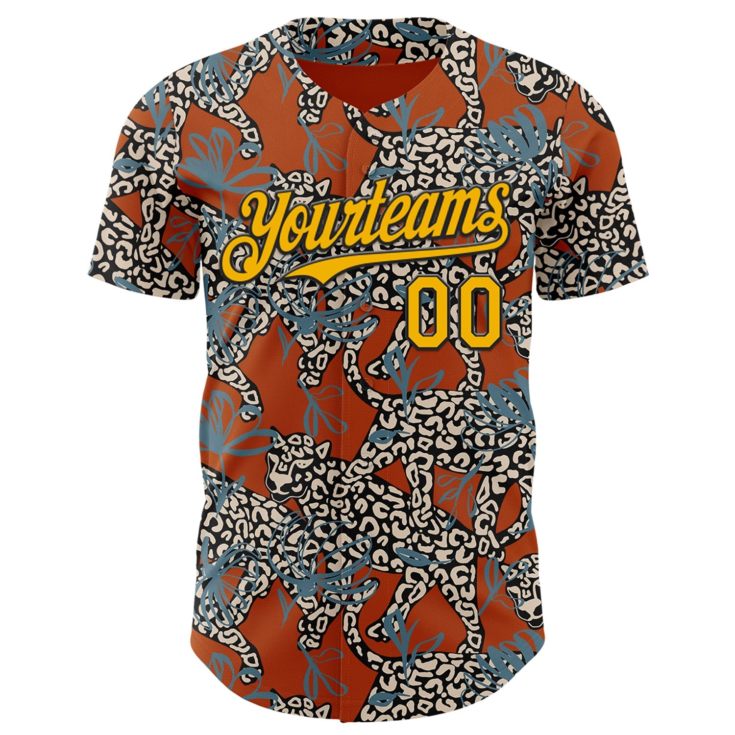 Custom Texas Orange Gold-Black 3D Pattern Design Black History Month Animal Leopard Authentic Baseball Jersey view 2