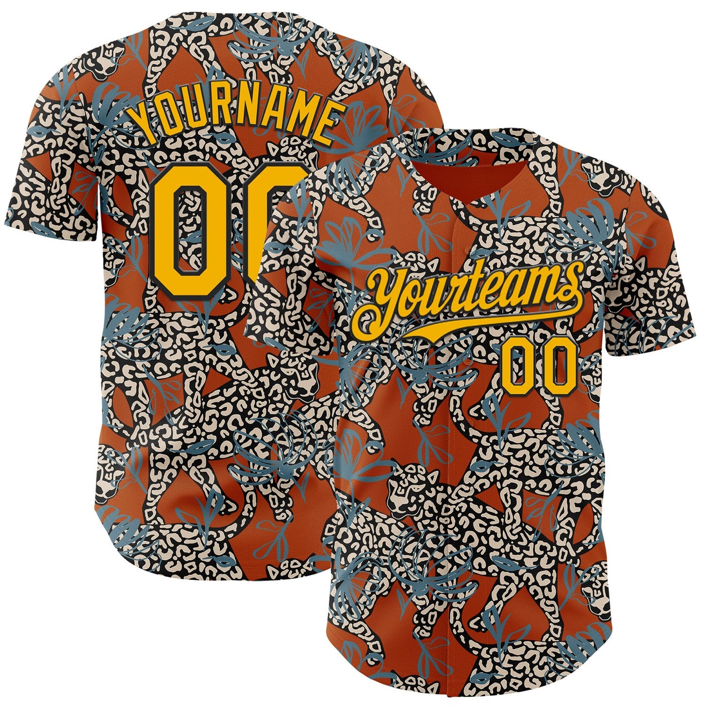 Custom Texas Orange Gold-Black 3D Pattern Design Black History Month Animal Leopard Authentic Baseball Jersey - Main View