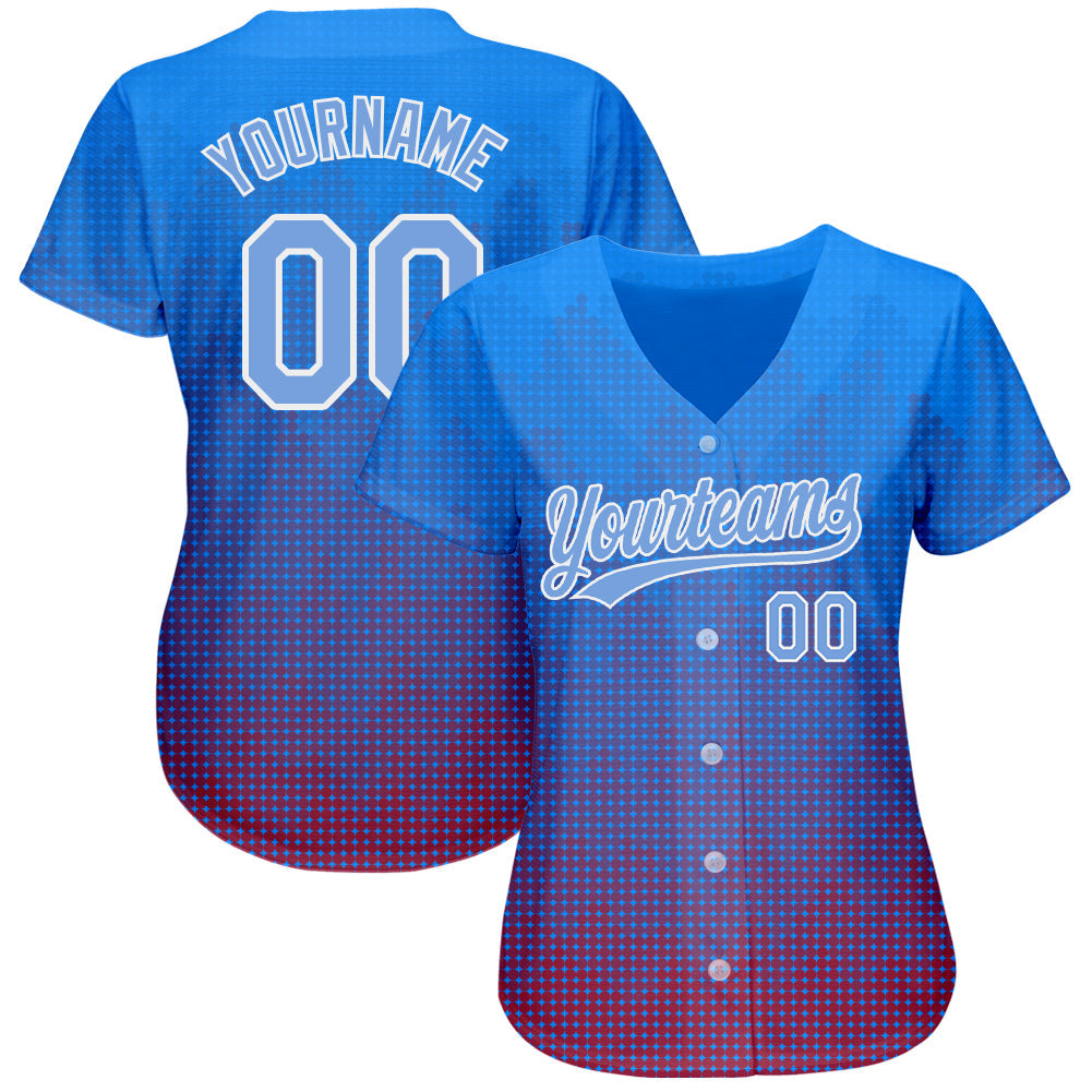Custom Royal Light Blue-Red 3D Pattern Design Authentic Baseball Jersey view 2