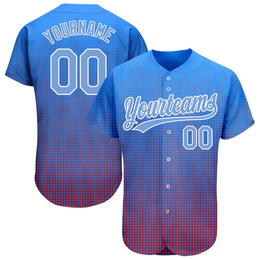 Custom Royal Light Blue-Red 3D Pattern Design Authentic Baseball Jersey - Main View