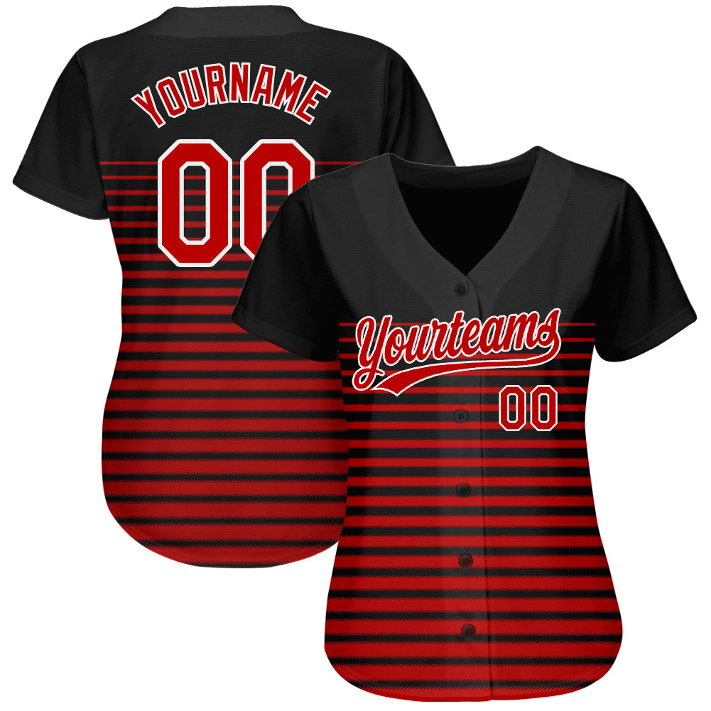 Custom Black Red-White 3D Pattern Design Authentic Baseball Jersey view 2