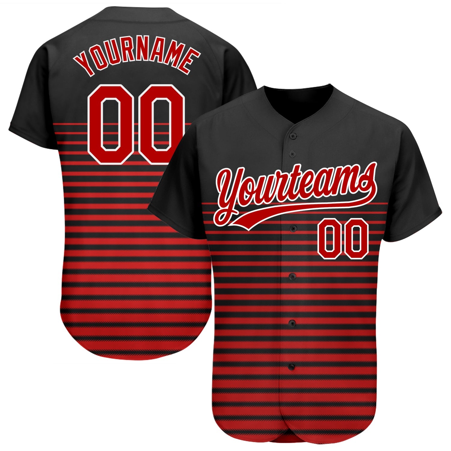 Custom Black Red-White 3D Pattern Design Authentic Baseball Jersey - Main View