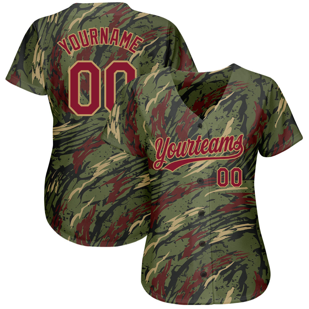 Custom Olive Crimson-Old Gold 3D Pattern Design Authentic Salute To Service Baseball Jersey view 2