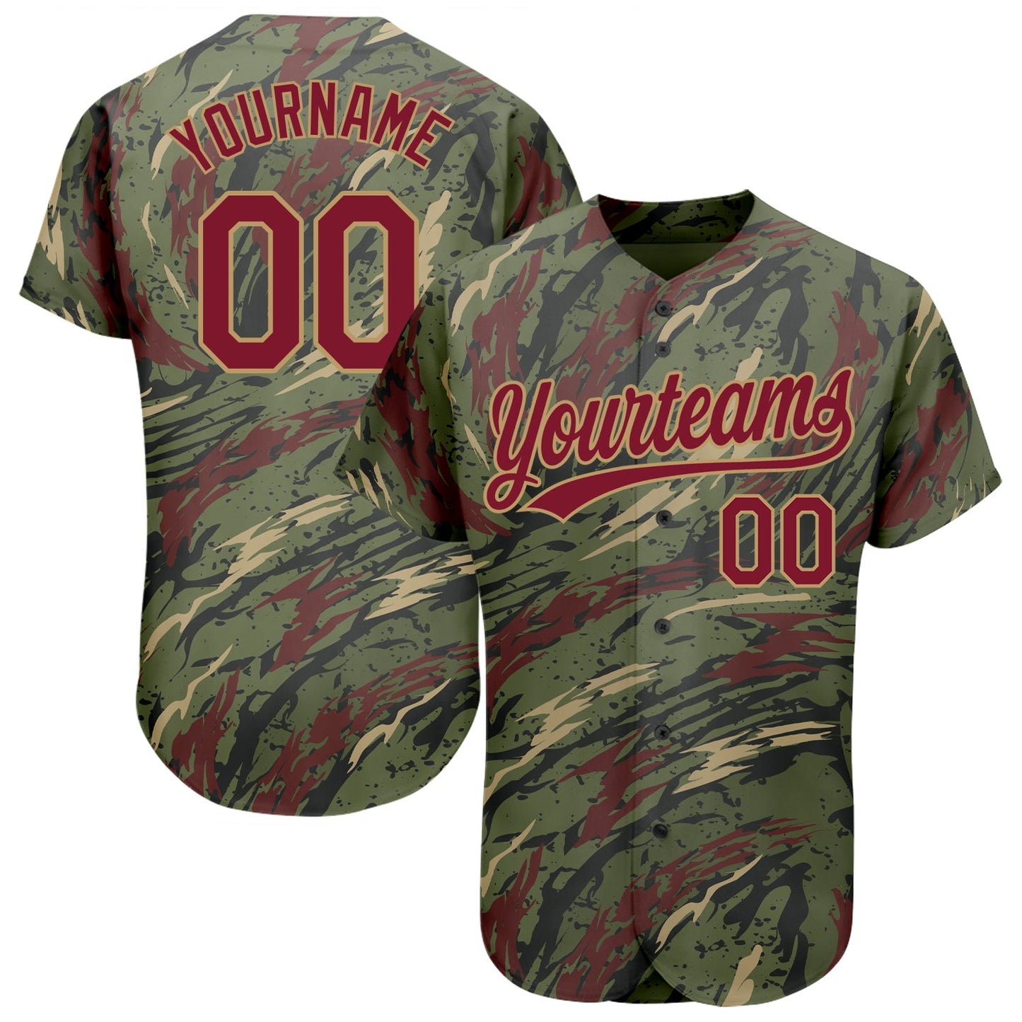Custom Olive Crimson-Old Gold 3D Pattern Design Authentic Salute To Service Baseball Jersey - Main View