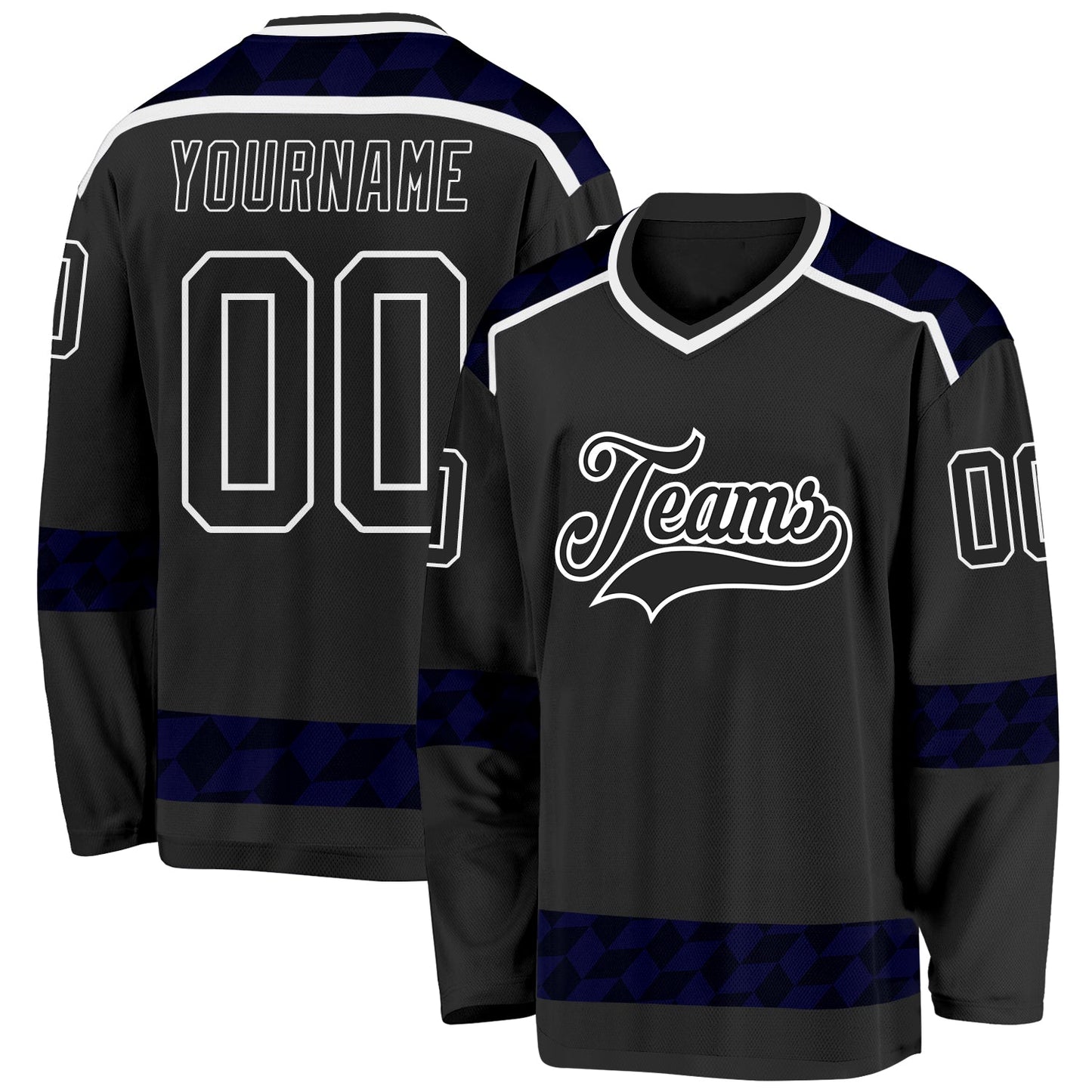 Custom Black Blue-White Plaid Hockey Jersey - Main View