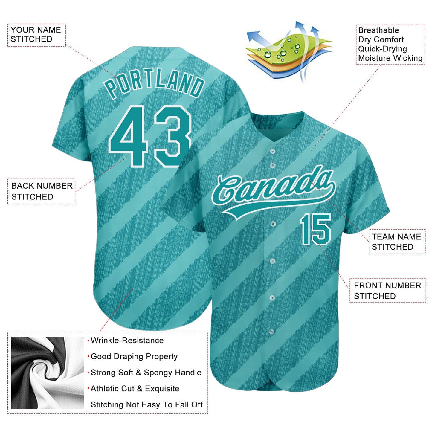 Custom Aqua Teal-White 3D Pattern Design Authentic Baseball Jersey view 3