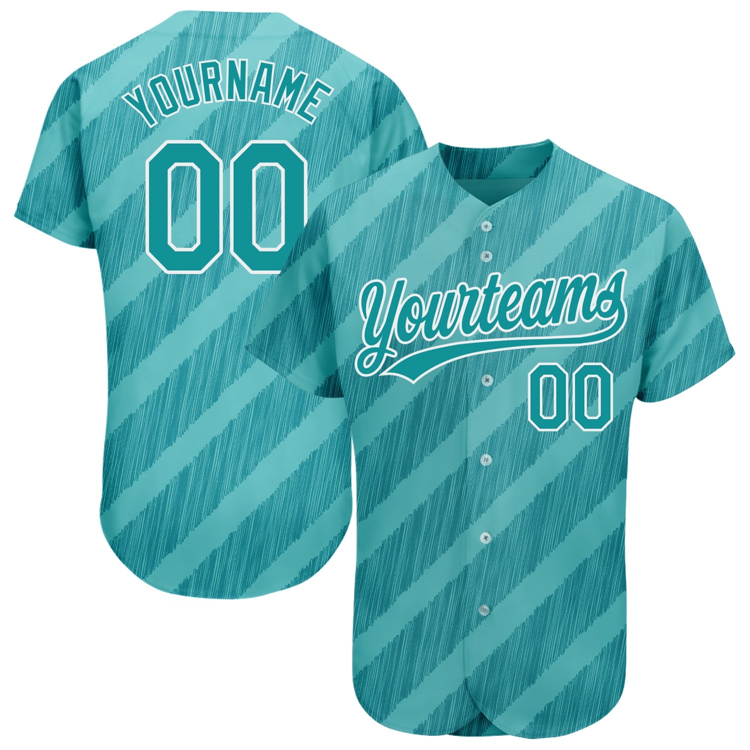 Custom Aqua Teal-White 3D Pattern Design Authentic Baseball Jersey - Main View
