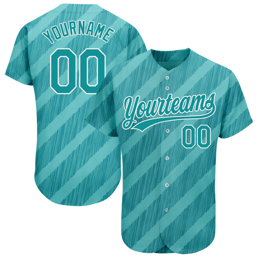 Custom Aqua Teal-White 3D Pattern Design Authentic Baseball Jersey - Main View