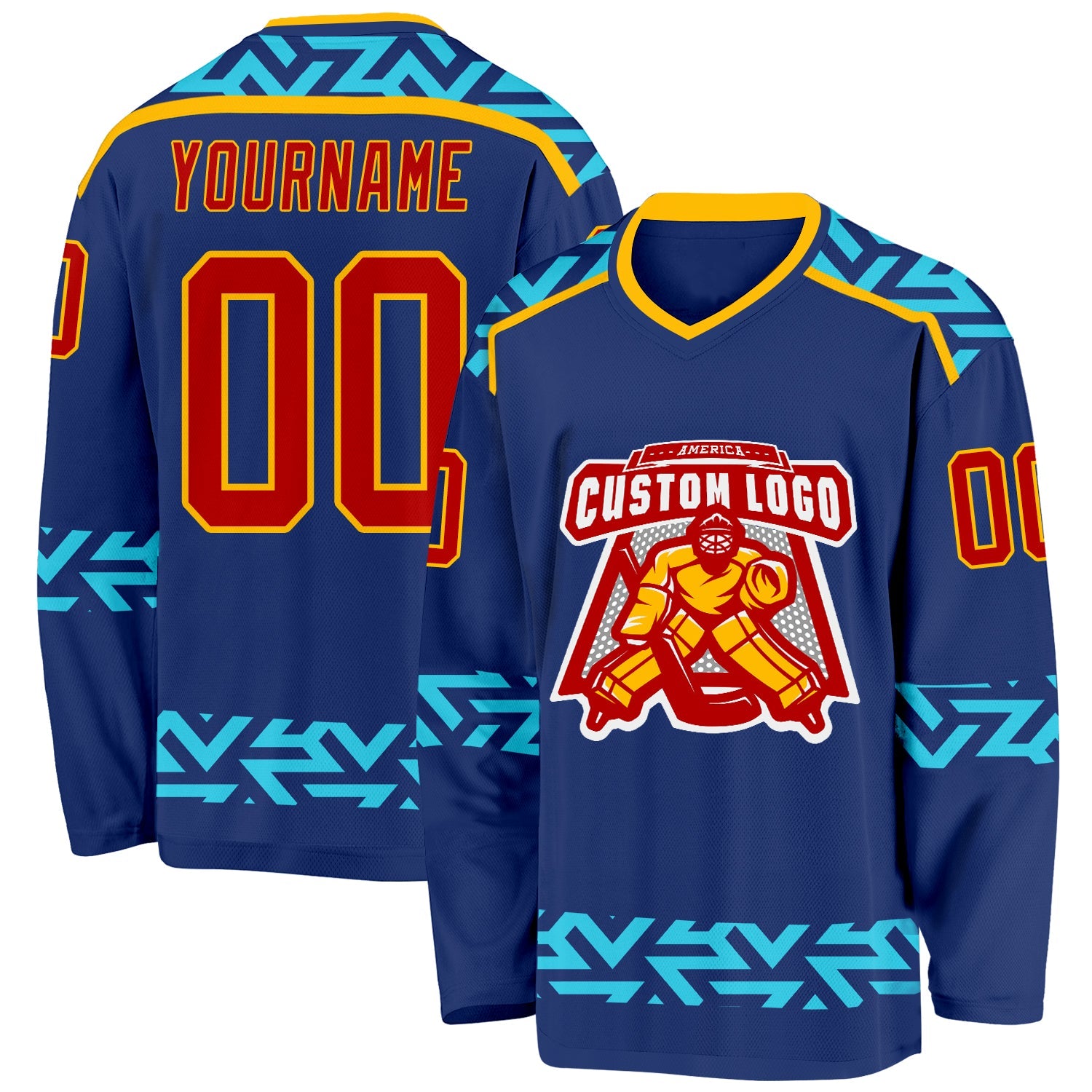 Custom Royal Red Blue-Gold Plaid Hockey Jersey view 2