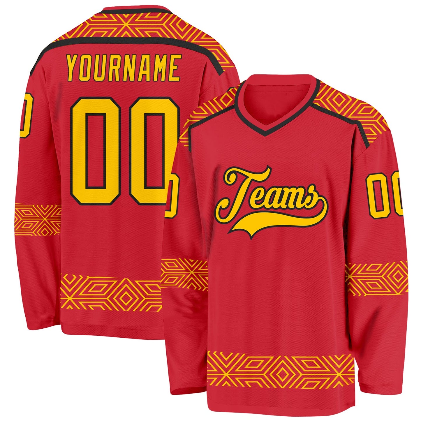 Custom Red Yellow-Black Plaid Hockey Jersey - Main View