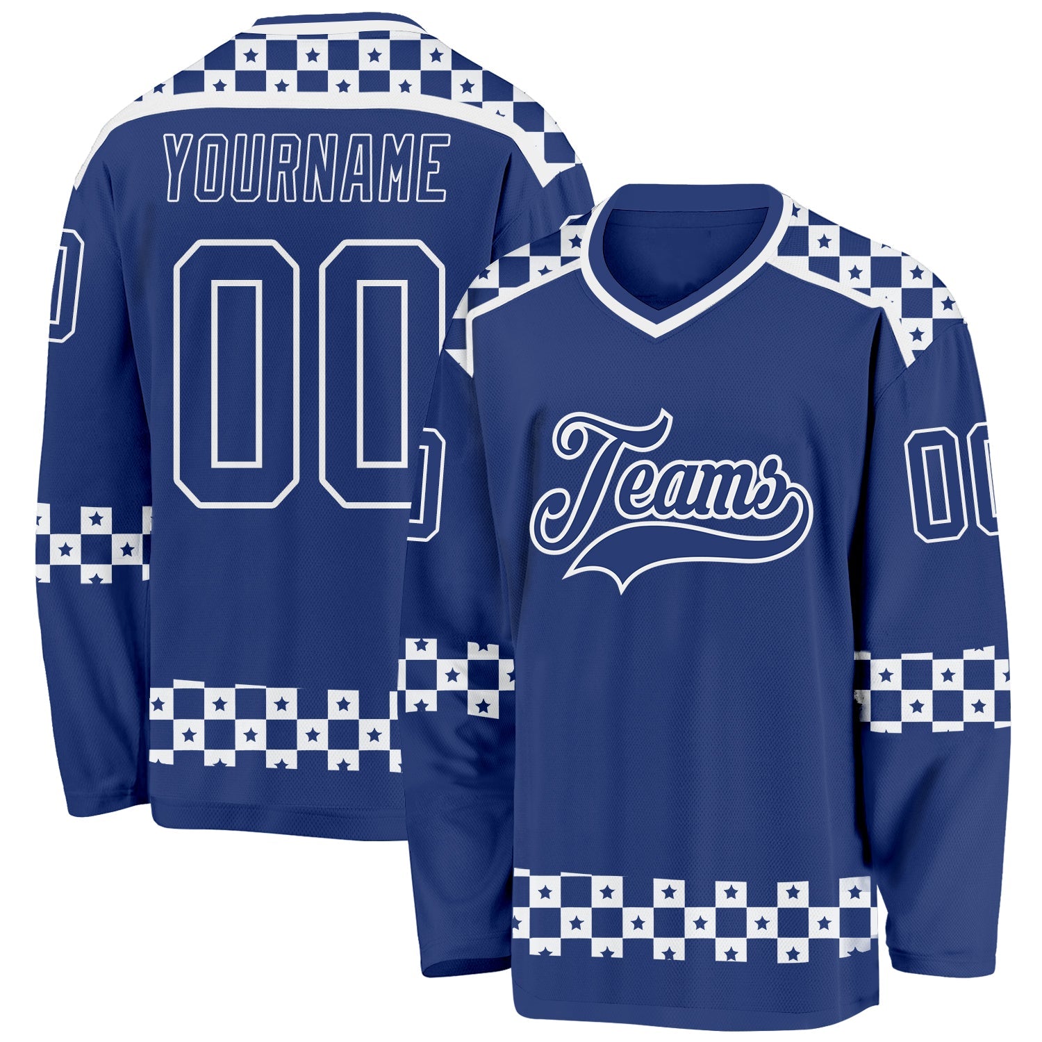 Custom Royal White Plaid Hockey Jersey - Main View