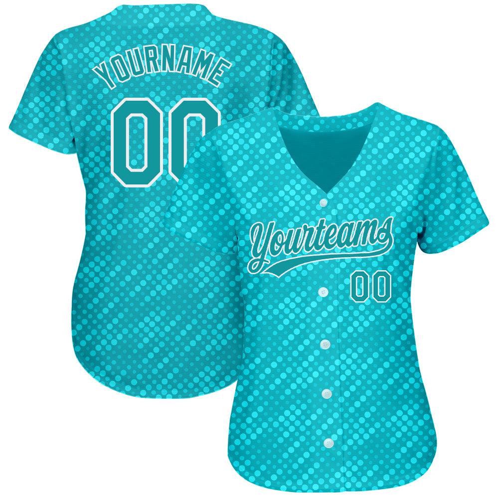 Custom Aqua Teal-White 3D Pattern Design Authentic Baseball Jersey view 2