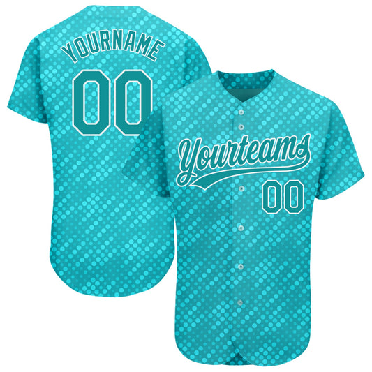 Custom Aqua Teal-White 3D Pattern Design Authentic Baseball Jersey - Main View