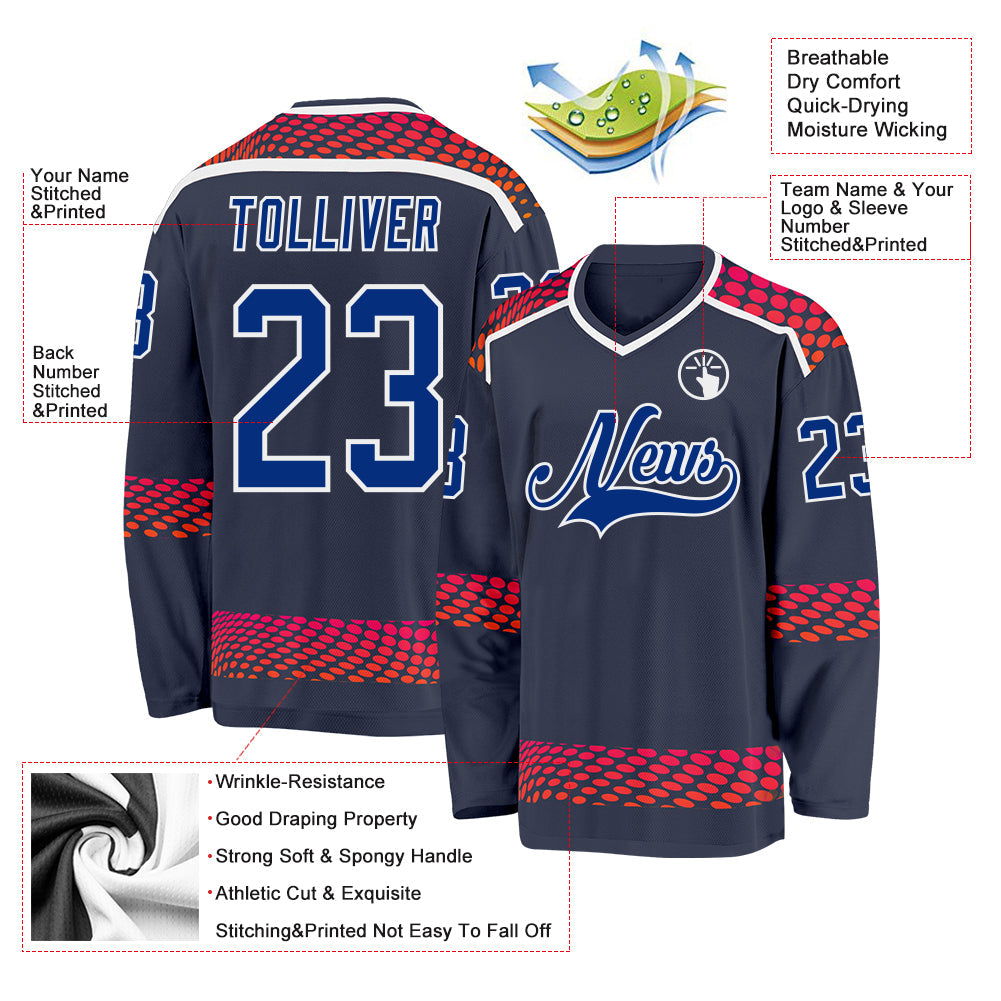 Custom Navy Royal Red-White Round Hockey Jersey view 5