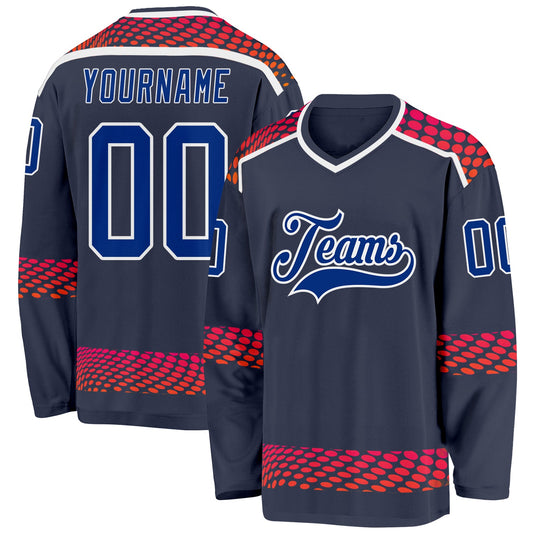 Custom Navy Royal Red-White Round Hockey Jersey - Main View