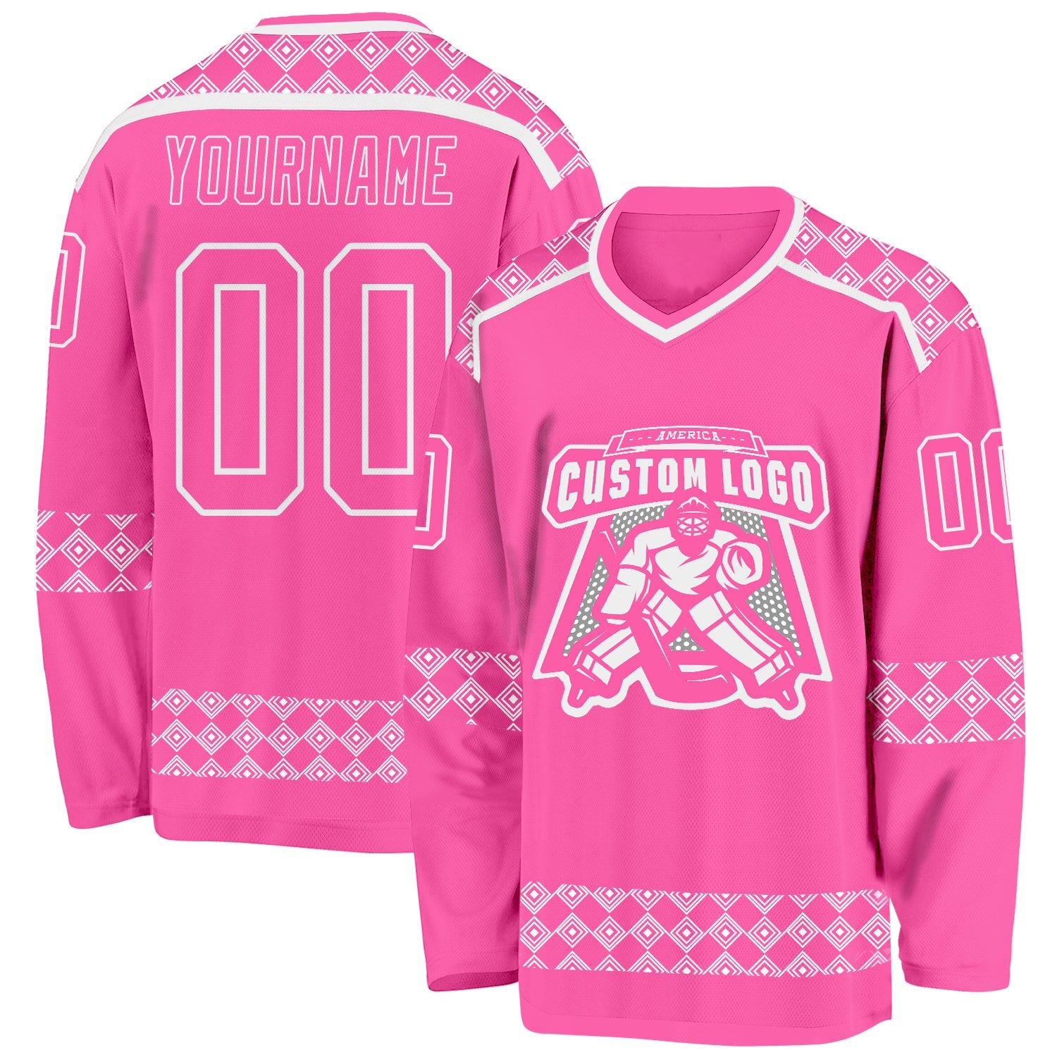 Custom Pink White Plaid Hockey Jersey view 2