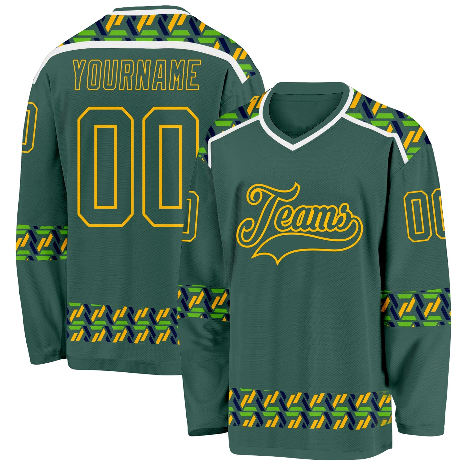 Custom Green Gold-White Plaid Hockey Jersey - Main View