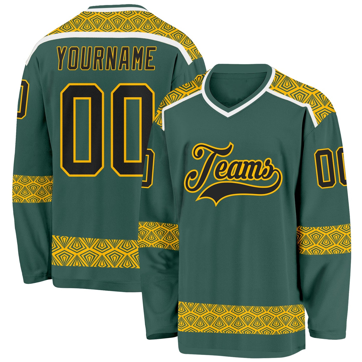 Custom Green Black Gold-White Plaid Hockey Jersey - Main View