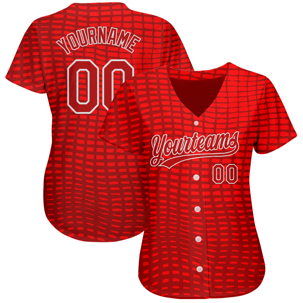 Custom Red Red-White 3D Pattern Design Authentic Baseball Jersey view 2