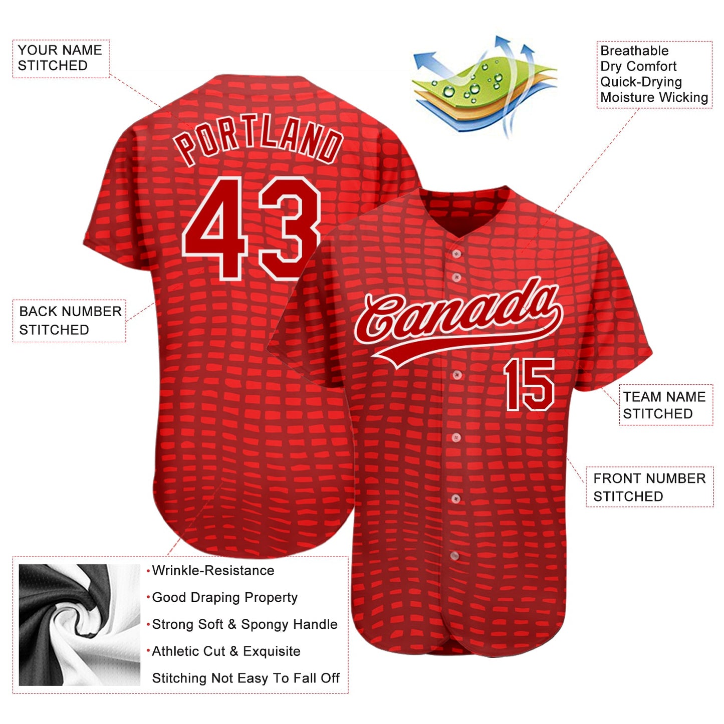 Custom Red Red-White 3D Pattern Design Authentic Baseball Jersey view 3