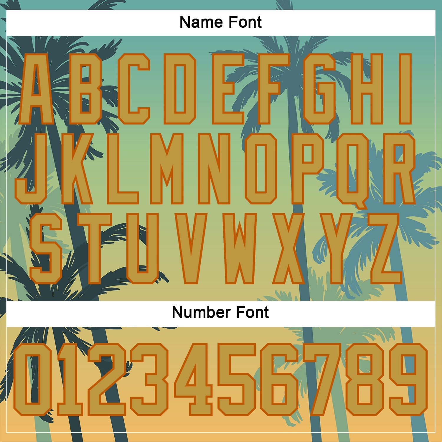 Custom Old Gold Blue-Texas Orange Gradient Hawaii Tropical Palm Trees Hockey Lace Neck Jersey view 5