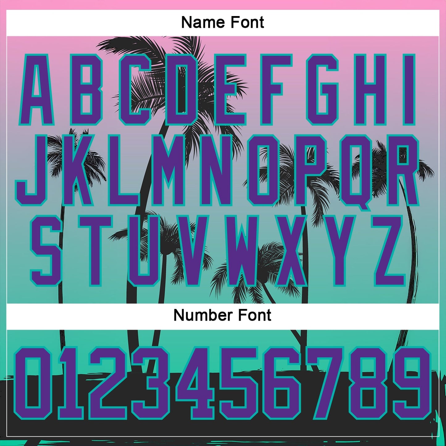 Custom Black Purple Pink-Aqua Gradient Hawaii Tropical Palm Trees Hockey Lace Neck Jersey view 5