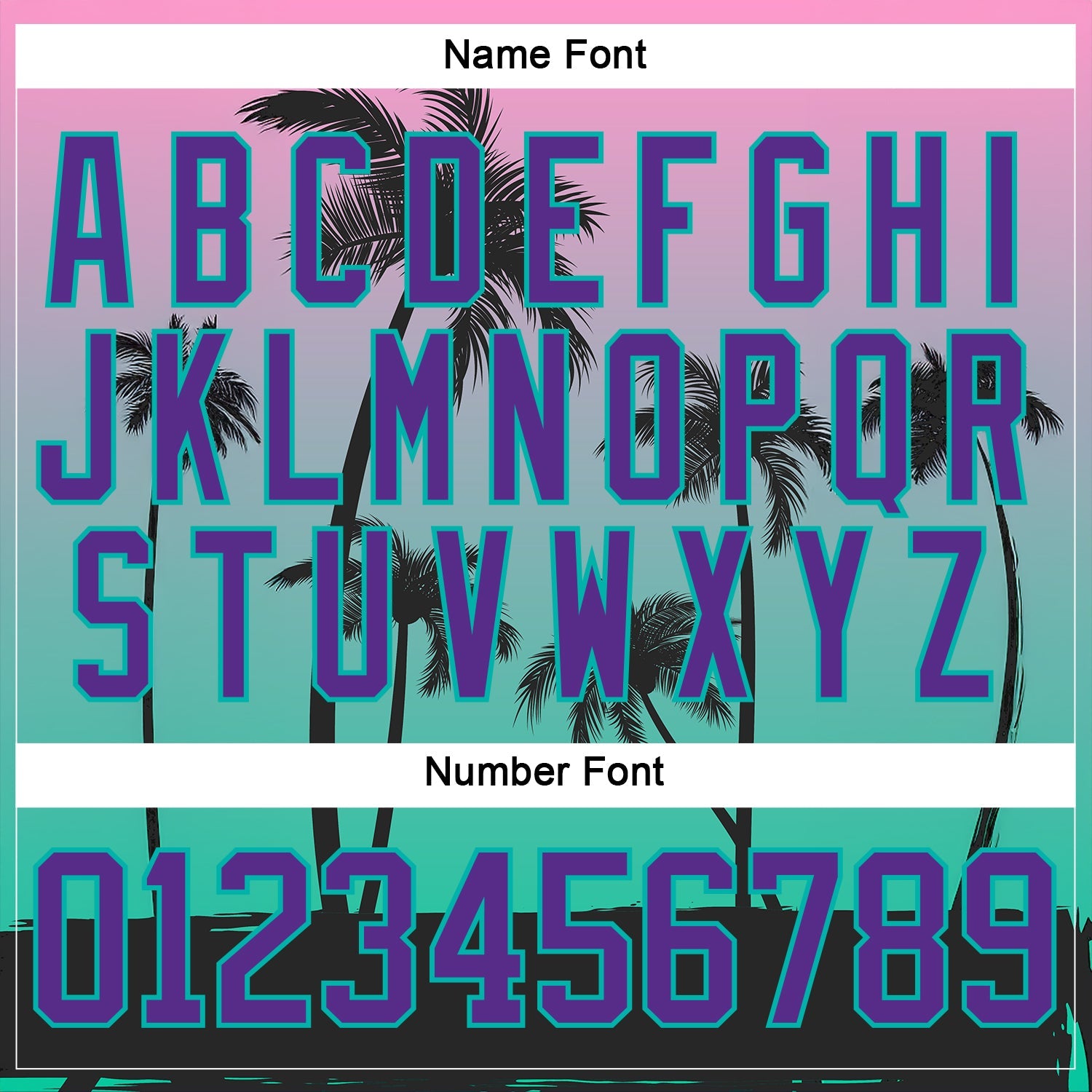 Custom Black Purple Pink-Aqua Gradient Hawaii Tropical Palm Trees Hockey Lace Neck Jersey view 5
