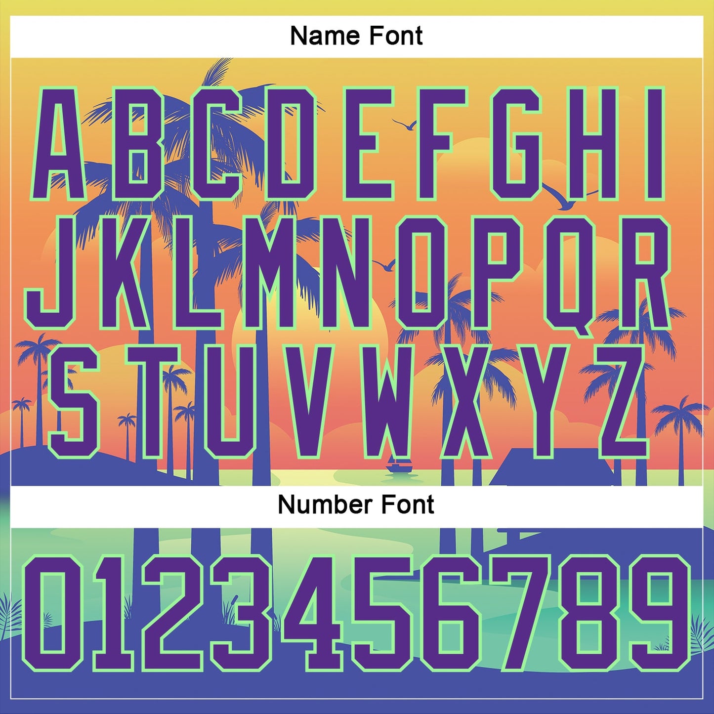 Custom Purple Yellow-Pea Green Gradient Hawaii Tropical Palm Trees Hockey Lace Neck Jersey view 5