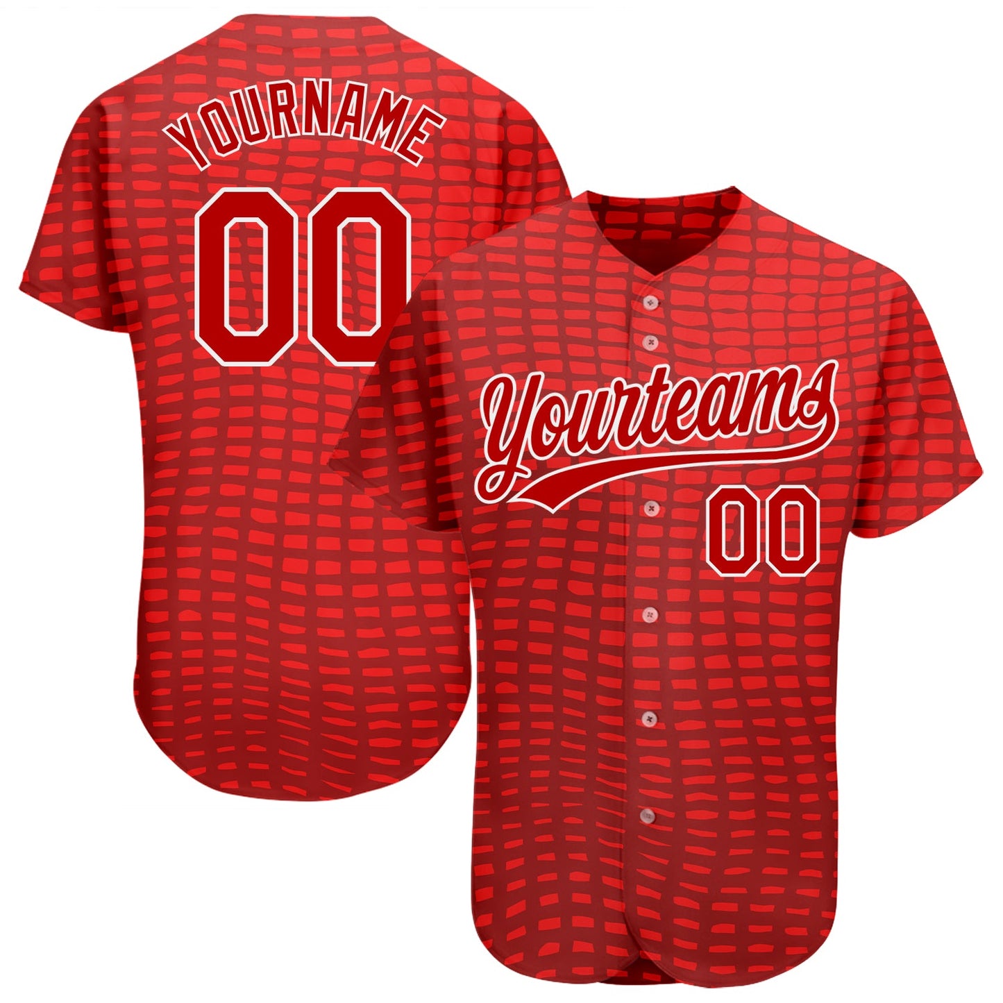 Custom Red Red-White 3D Pattern Design Authentic Baseball Jersey - Main View