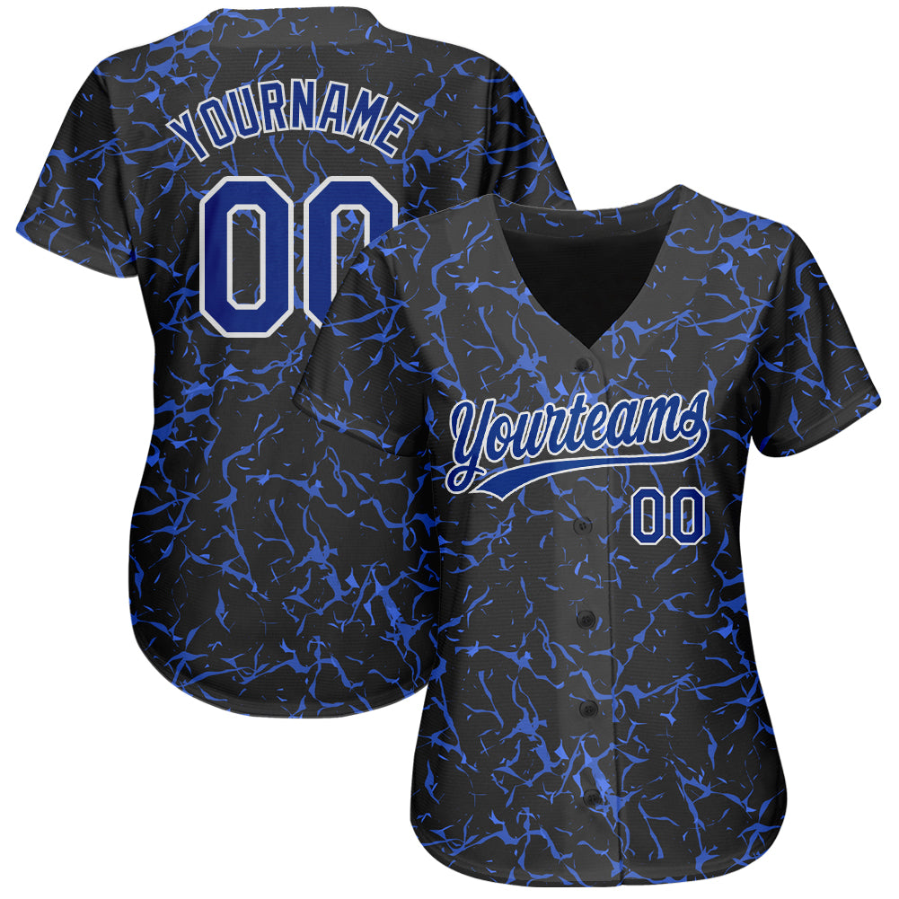 Custom Black Royal-White 3D Pattern Design Authentic Baseball Jersey view 2