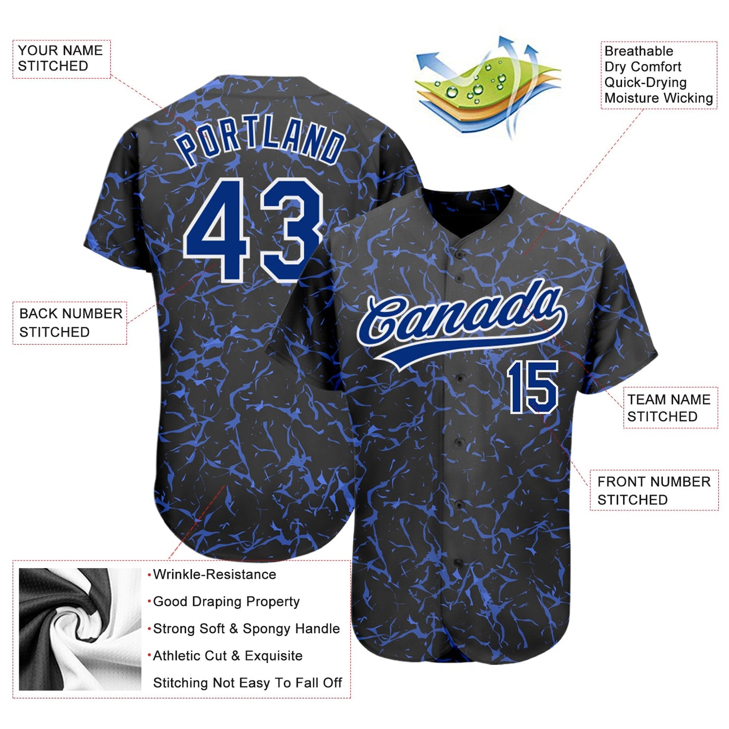 Custom Black Royal-White 3D Pattern Design Authentic Baseball Jersey view 3