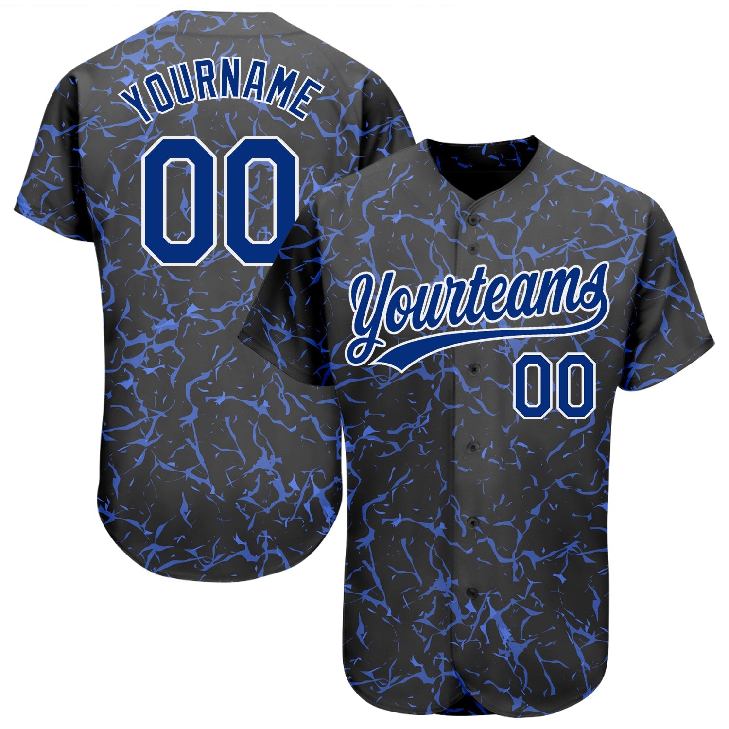 Custom Black Royal-White 3D Pattern Design Authentic Baseball Jersey - Main View