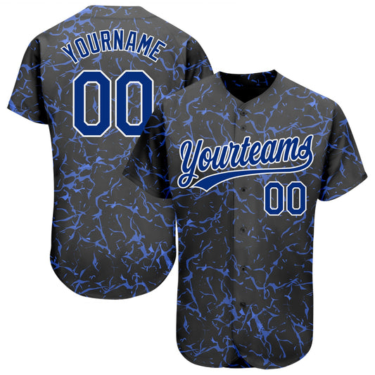 Custom Black Royal-White 3D Pattern Design Authentic Baseball Jersey - Main View