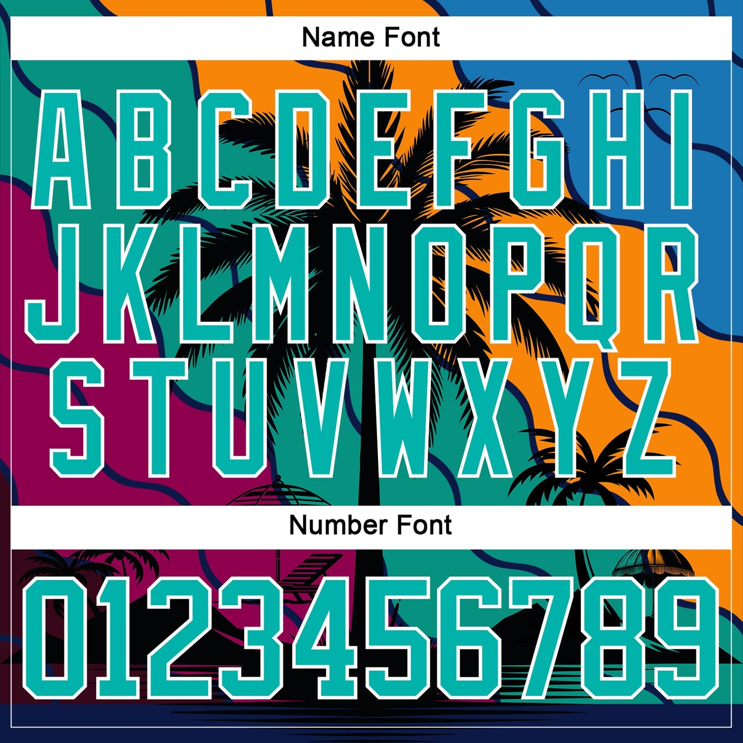 Custom Burgundy Aqua Orange Blue-White Gradient Hawaii Tropical Palm Trees Hockey Lace Neck Jersey view 5