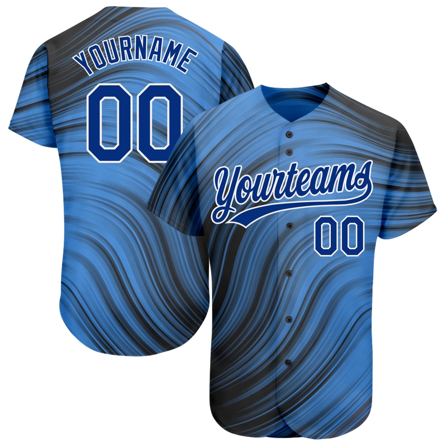 Custom Light Blue Royal-Black 3D Pattern Design Authentic Baseball Jersey - Main View