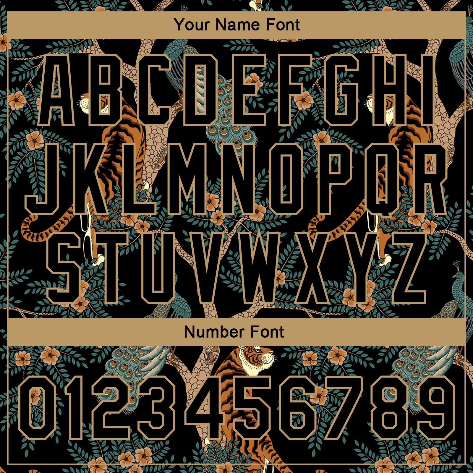 Custom Black Black-Old Gold 3D Pattern Design Tiger And Peacock Authentic Basketball Jersey view 4
