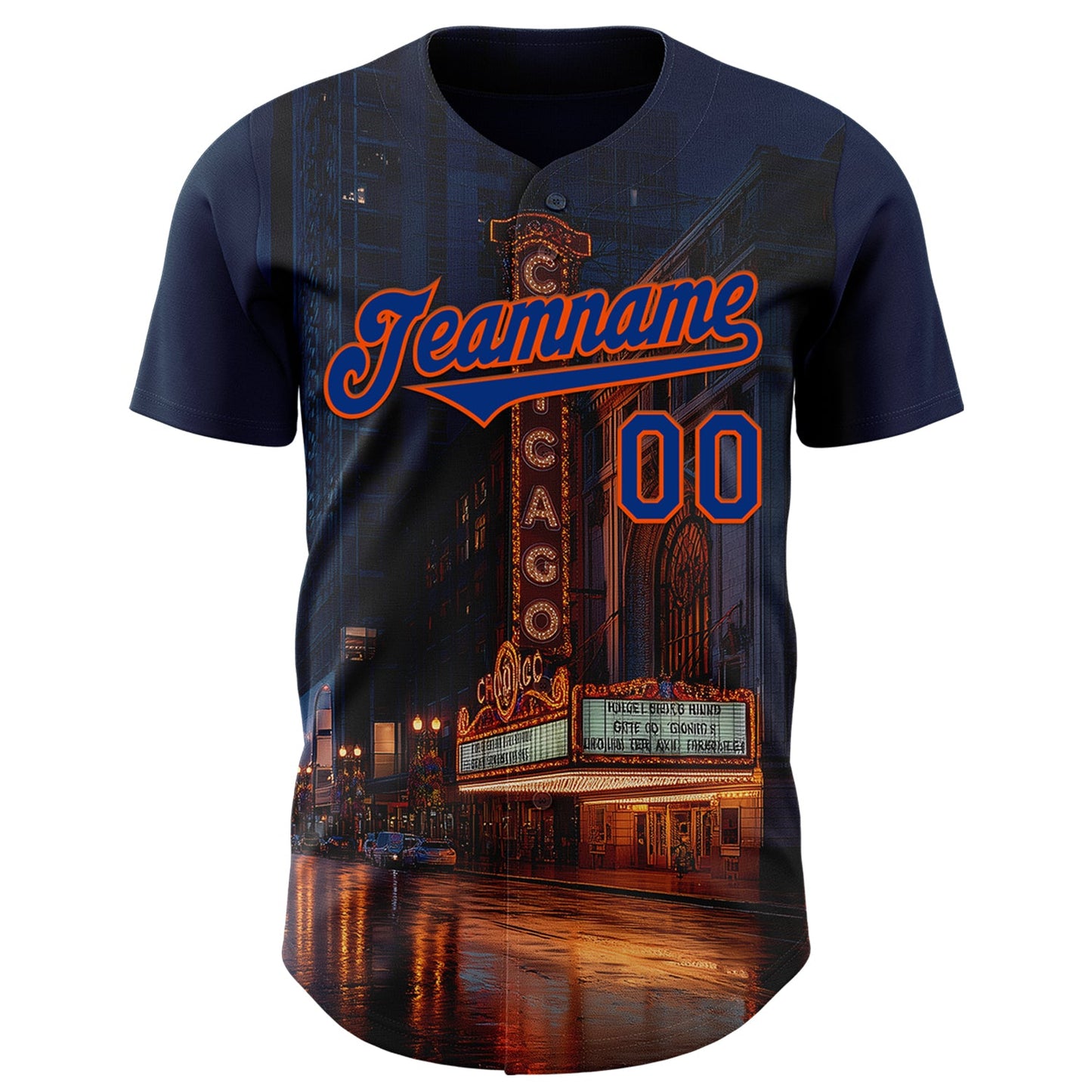 Custom Blue Royal-Orange Chicago Illinois The Theatre Landmark City Symbol Authentic Baseball Jersey view 2